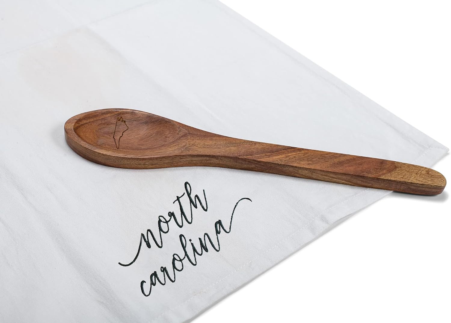 Mary Square North Carolina Black 13 x 6.5 All Cotton and Mango Wood Tea Towel and Spoon Set