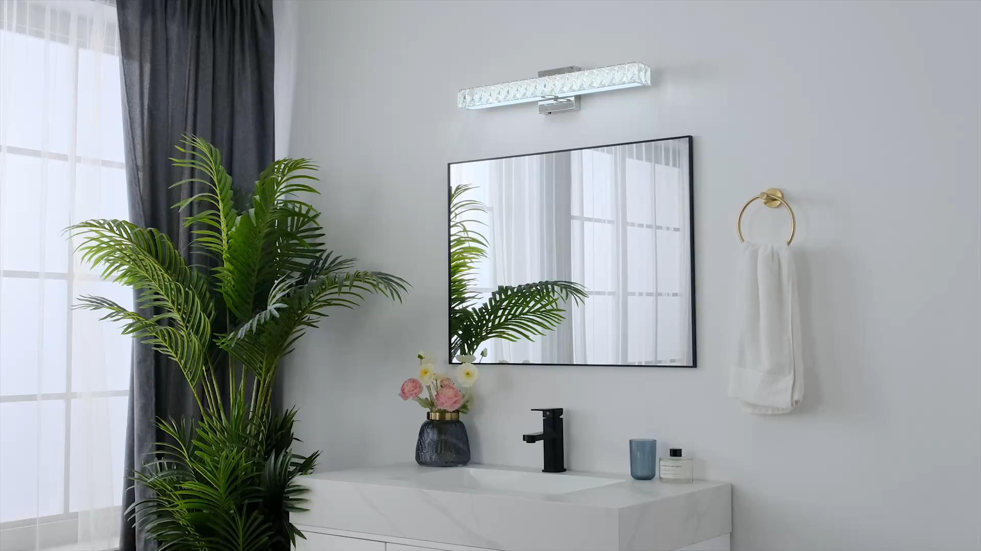 Image of SOLFART Crystal Bathroom Vanity Lights Over Mirror, Chrome Bathroom Light Fixture, 16.5 Inch LED Lights for Bathrooms Vanity Lights for Bath Chrome
