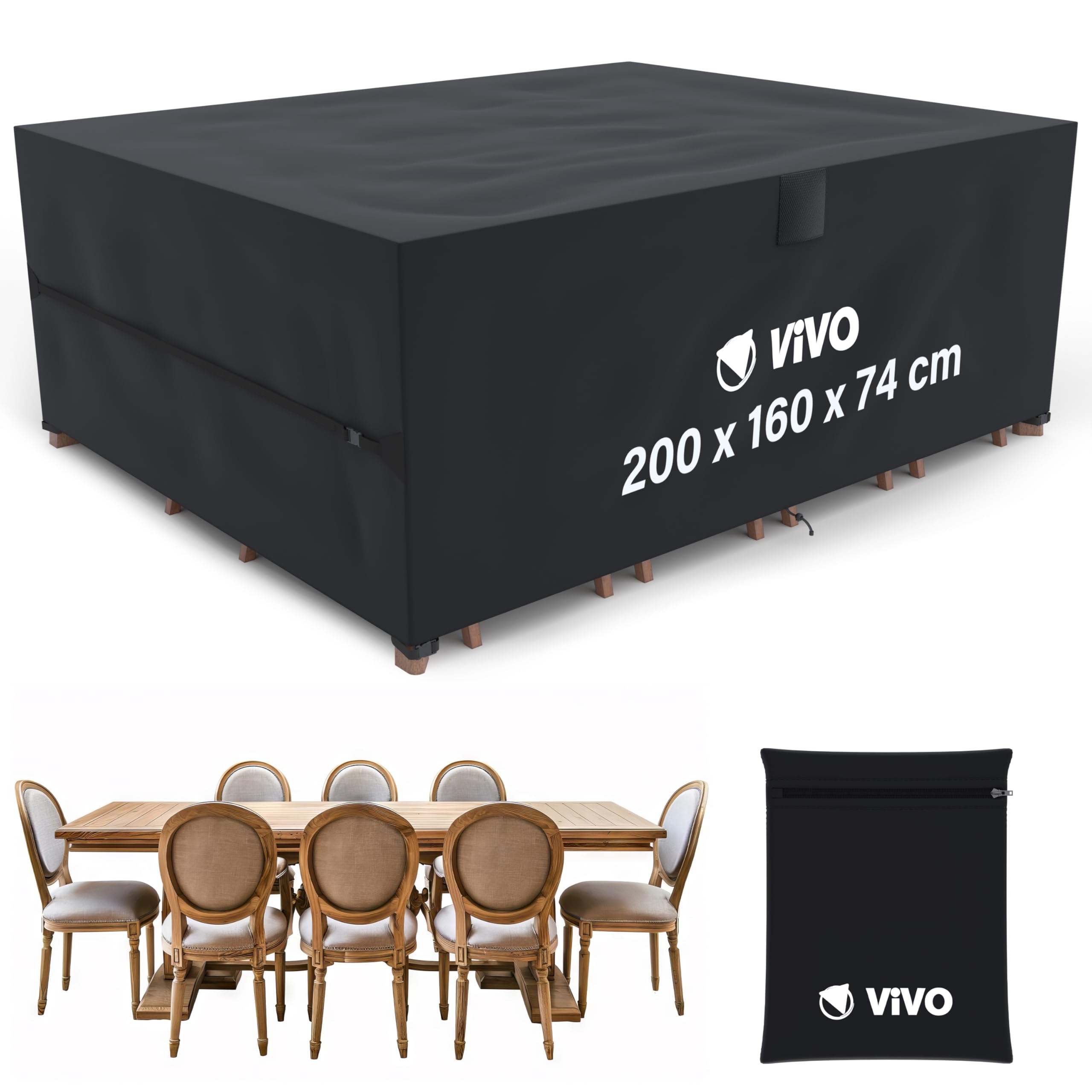 Vivo Technologies Black Garden Furniture Covers 200X160x74cm Rattan Sofa Table Chair Set Cover Tear Resistant Oxford Fabric 420D Heavy Duty Oxford Fabric Anti-Uv Outdoor Patio Table Cover With Air Vent For Chair And Table