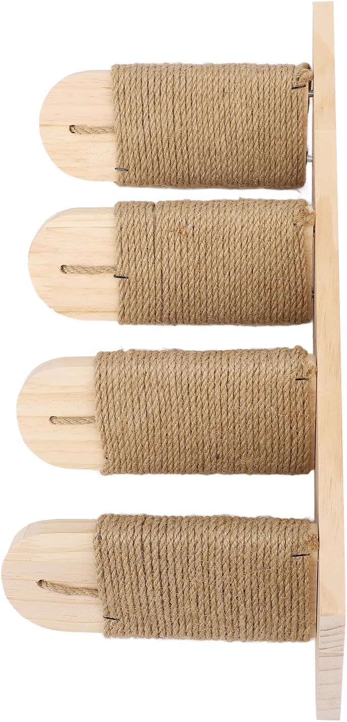 Cat Wall Shelves, Sturdy Pine Wood Wall Mounted Space Saving Cat Furniture, Climbing Shelves with Scratching Pad for Indoor Activity, Agility and Modern Home Decor (4 Tier)