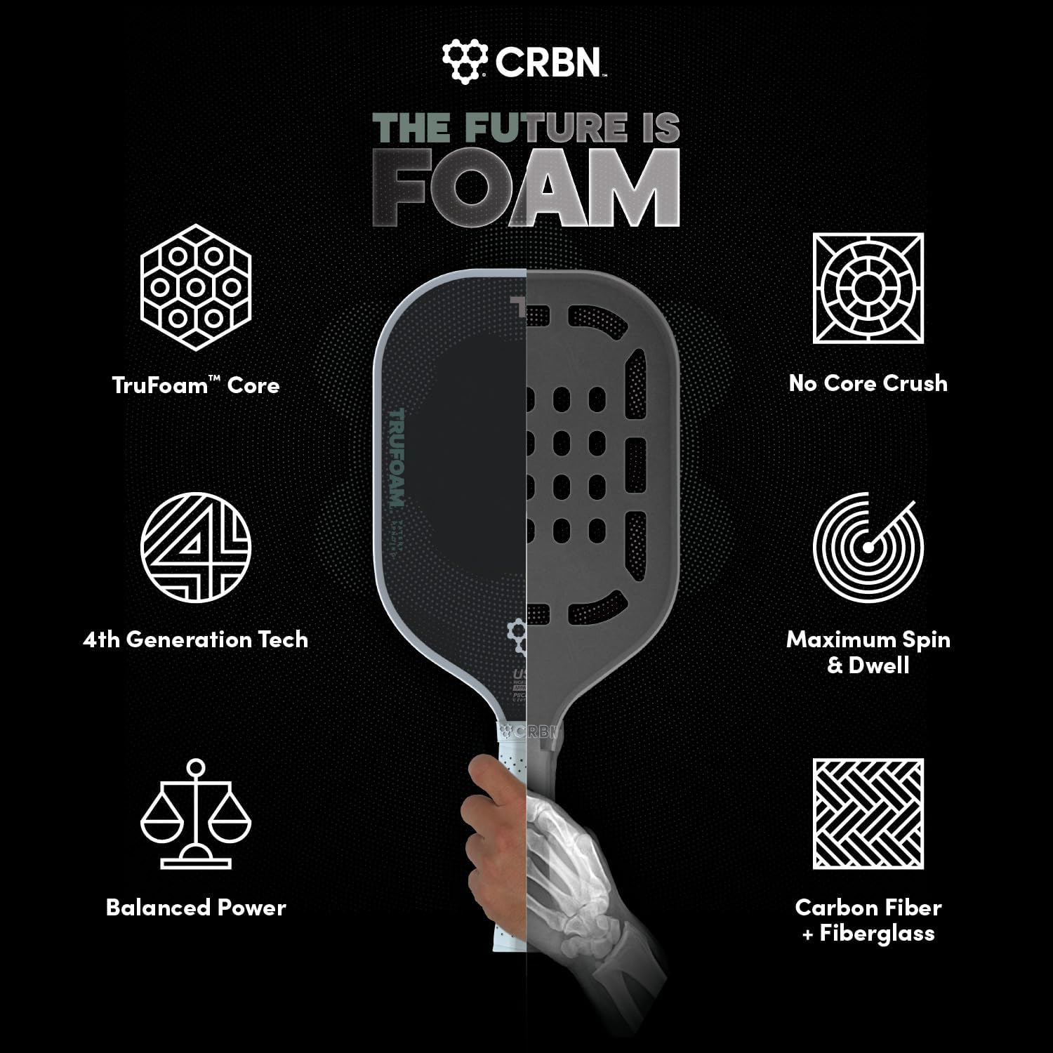CRBN Pickleball - TruFoam Genesis - Carbon Fiber Pickleball Paddle - First-Ever 100% Foam Core Performance Paddle