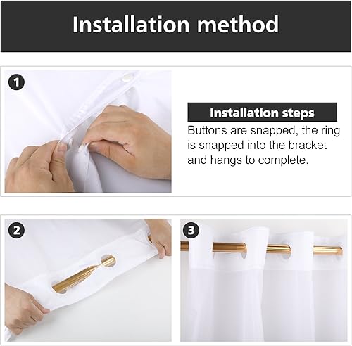 Miniatura 4 de Cortina de regadera sin ganchos, de poliéster, 70 x 74 pulgadas, con pantalla de malla con filtración de luz e imanes antimoho, anillos ABS