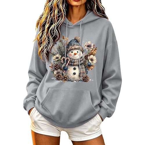 Christmas Sweatshirt Women Floral Snowman Cute Hooded Pullover