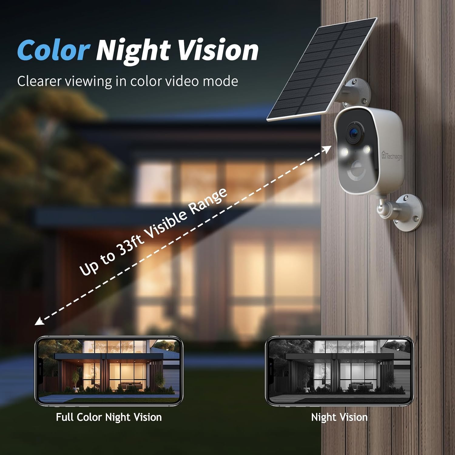 Comparison of full color night vision and standard night vision from the camera.