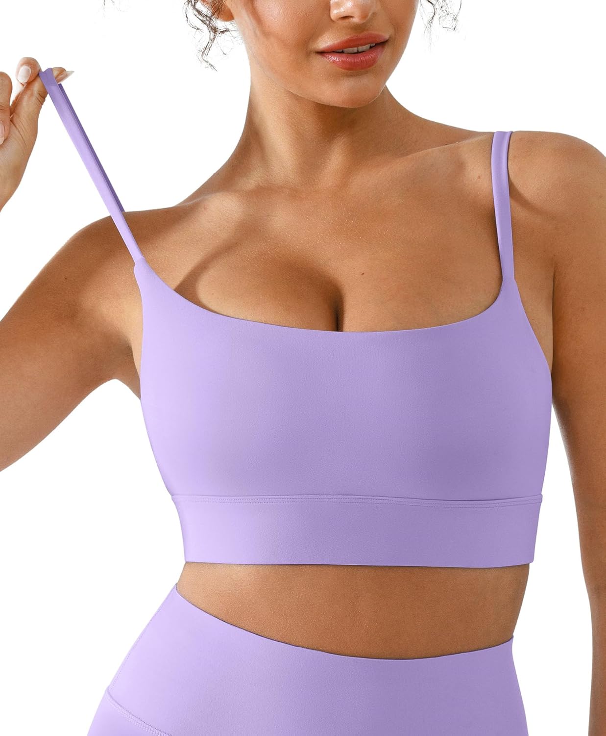 BRXL Padded Adjustable Spaghetti Strap Sports Bra for Women Low Impact Strappy Thin Strap Scoop Neck Pilates Yoga Bras