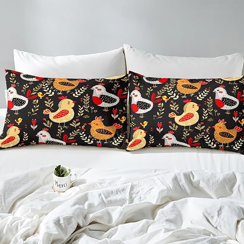 Miniatura 5 de Erosebridal Juego de sábanas tamaño matrimonial de gallo, diseño de animales de granja, estilo rural, rústico, juego de sábanas de pájaros