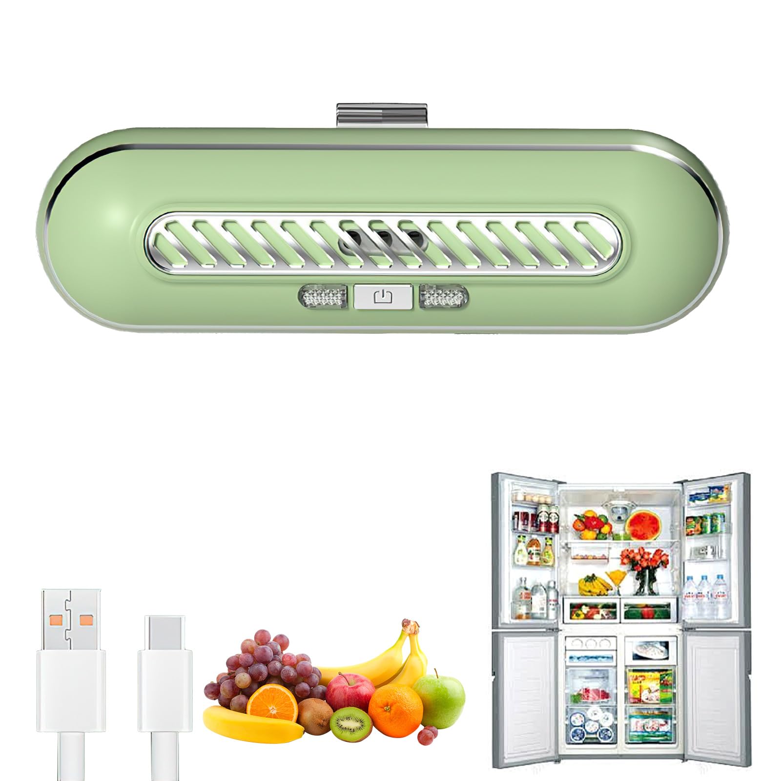 Rechargeable Fridge Freshener Odour Eliminator, Clean Fresh Air Purifier Smell Remover Fridge Friend Ozone Generator for Refrigerator Food Preserving Car Pet Toilet Shoe Closet (Green)