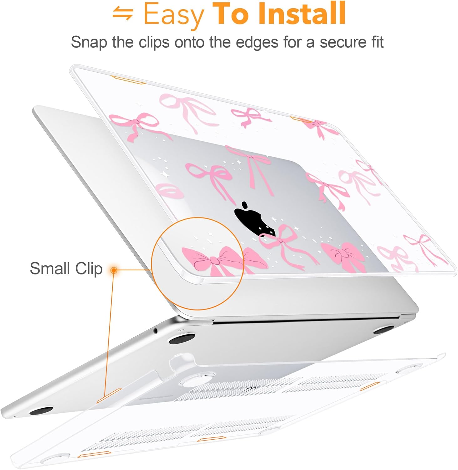 Compatible with MacBook Air 15 inch M5 2026 2025-2023 Release M4 M3 M2 A3448 A3241 A3114 A2941, Plastic Hard Shell Case & Keyboard Cover & Screen Protector, Pink Bow P552
