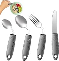 Vista 12 de Utensilios adaptativos (juego de 4 piezas) con peso de 5 oz – Utensilios en ángulo de 42° para pacientes de Parkinson, temblores de manos, artritis