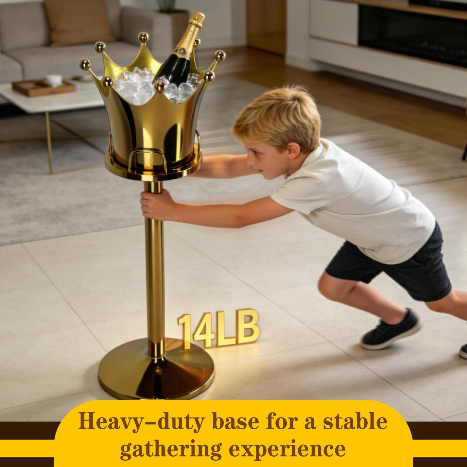 Champagne Bucket with Stand, Crown-Shaped Gold Ice Bucket 7L, Luxurious Stainless Steel Standing Champagne Buckets for Parties Banquet Bar KTV Wedding