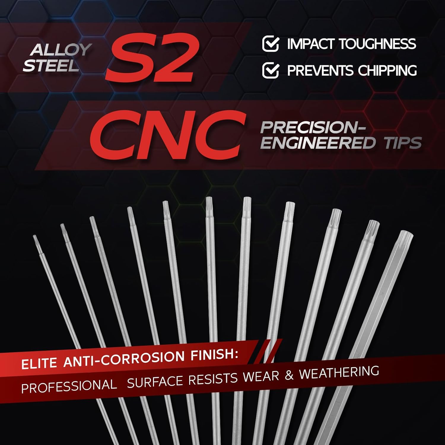 6 Point Long Torx Bits Set T6-T40 Bit 1/4 Inch Hex Shank S2 Alloy Steel Magnetic Torx Screwdriver Screwdriver Bit Set CNC 11pcs(150mm)