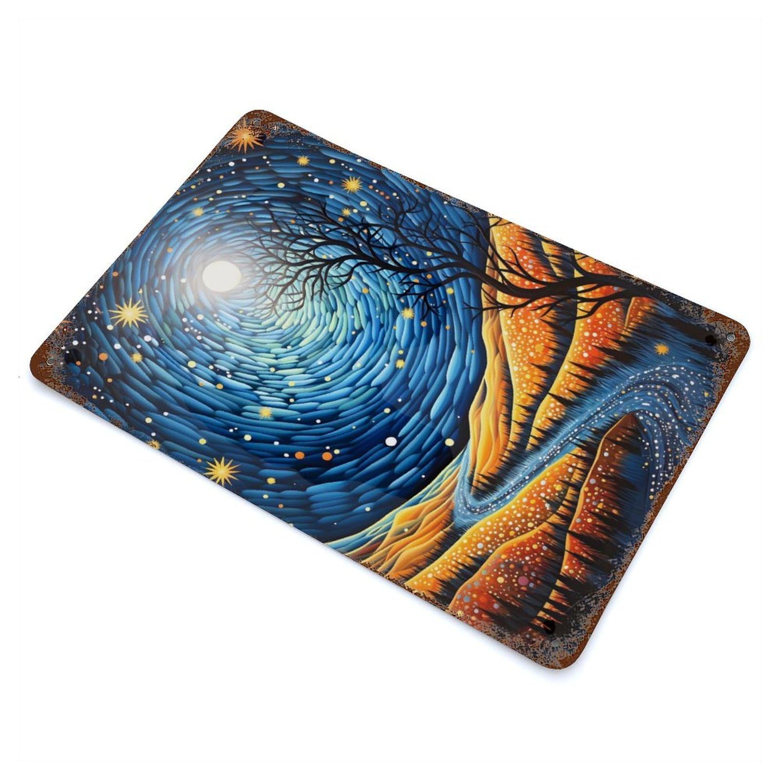 Rustic Tin Plaque with Celestial Dreams Design 11.8"x7.9", for Cafe, Home Bar And Lounge Decor, Industrial Home Decor