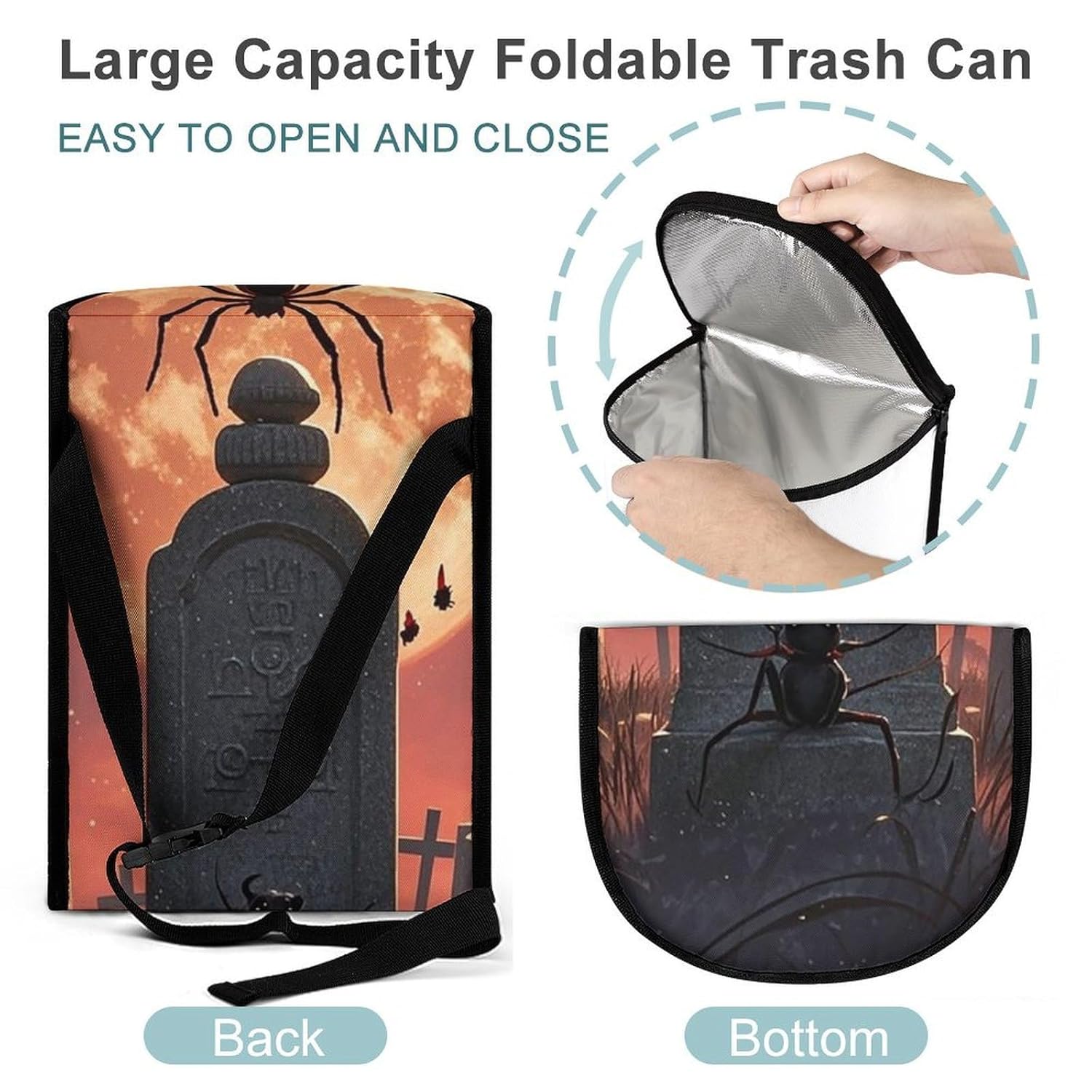 MUSM Leakproof Car Trash Can 2.5 Gallon, Durable Automotive Garbage Bag with Waterproof Liner, Spider Graveyard Trash Bag for Car, Truck, RV & Bathroom