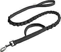 FOVRLZSE Reflective Heavy Duty Bungee Dog Leash - 4-5FT Adjustable Shock Absorbing, Double Padded Handle, 360° No Tangle Clasp for All Dogs (Black)