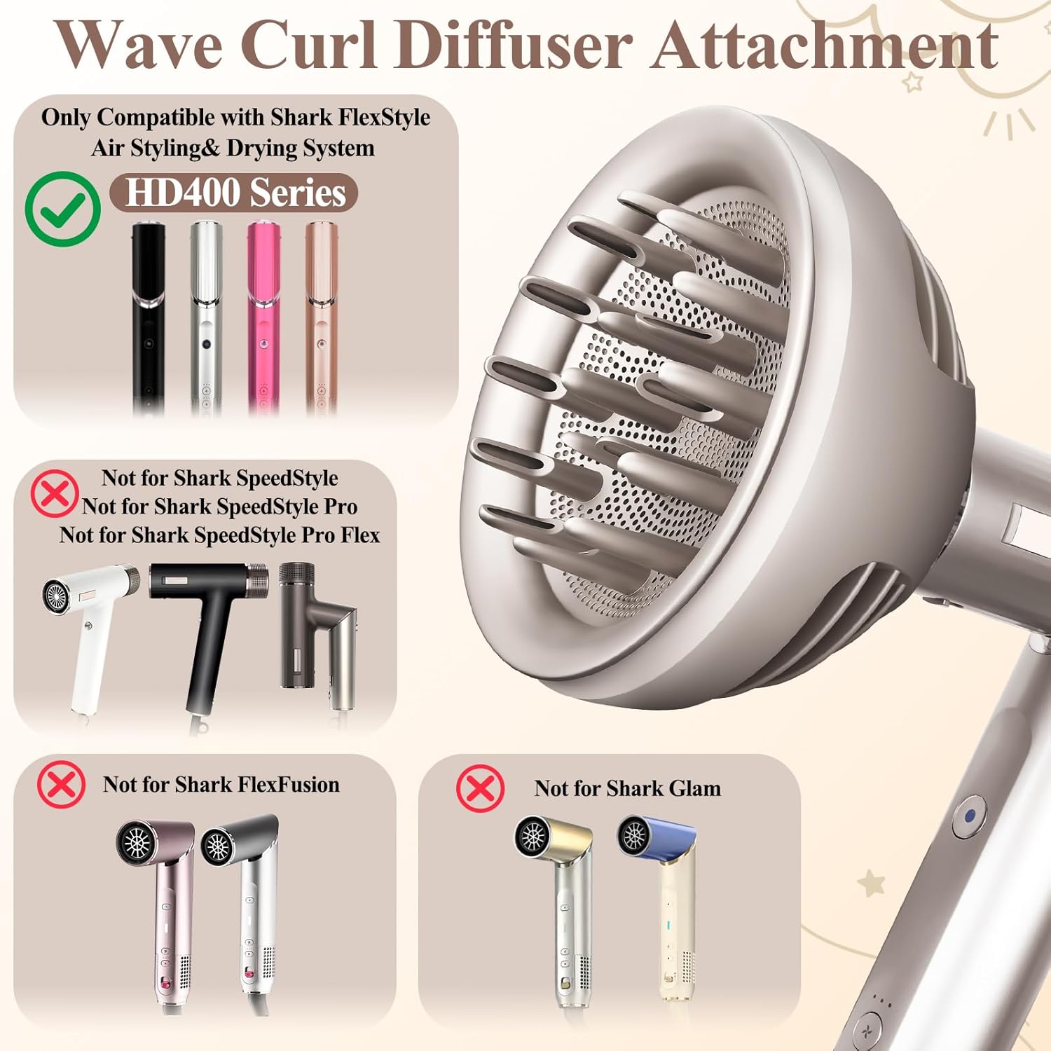 Wave Curl Diffuser Attachment for Shark FlexStyle, Upgraded Hair Diffuser Nozzle Dome and Diffuse Modes for Dryer Faster and Define Wavy, Curly, Coily Hair, Enhance Natural Curls