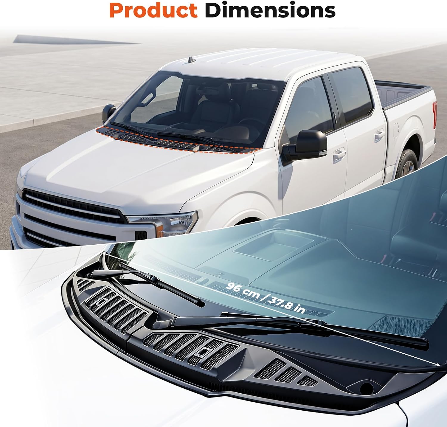 Windshield Wiper Cowl Cover Panel Grille Compatible with Ford F150 2015-2020, Left & Right Side Front Insert Panel with Clip, Replaces# FL3Z15022A69B (Without Nozzles Hoses)