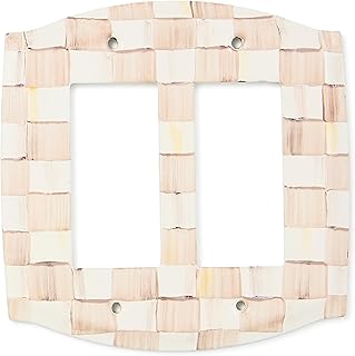 MACKENZIE-CHILDS Enamel Switch Plate, Light-Switch Cover, Double Rocker, Brown-and-White Mocha Check