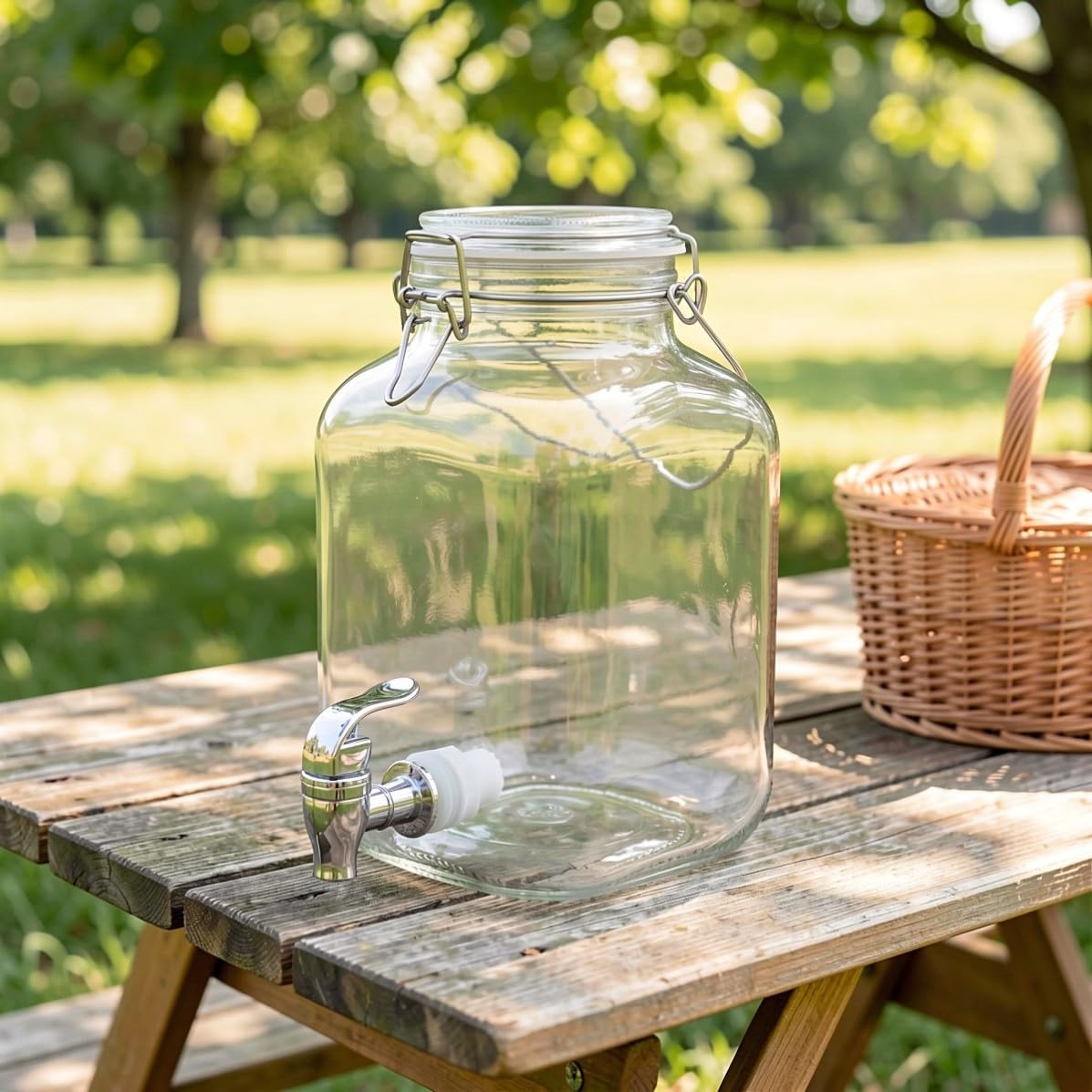 Tarro para Elaborar Vino de Vidrio con Grifo, Boca Ancha, Capacidad 3.8 L