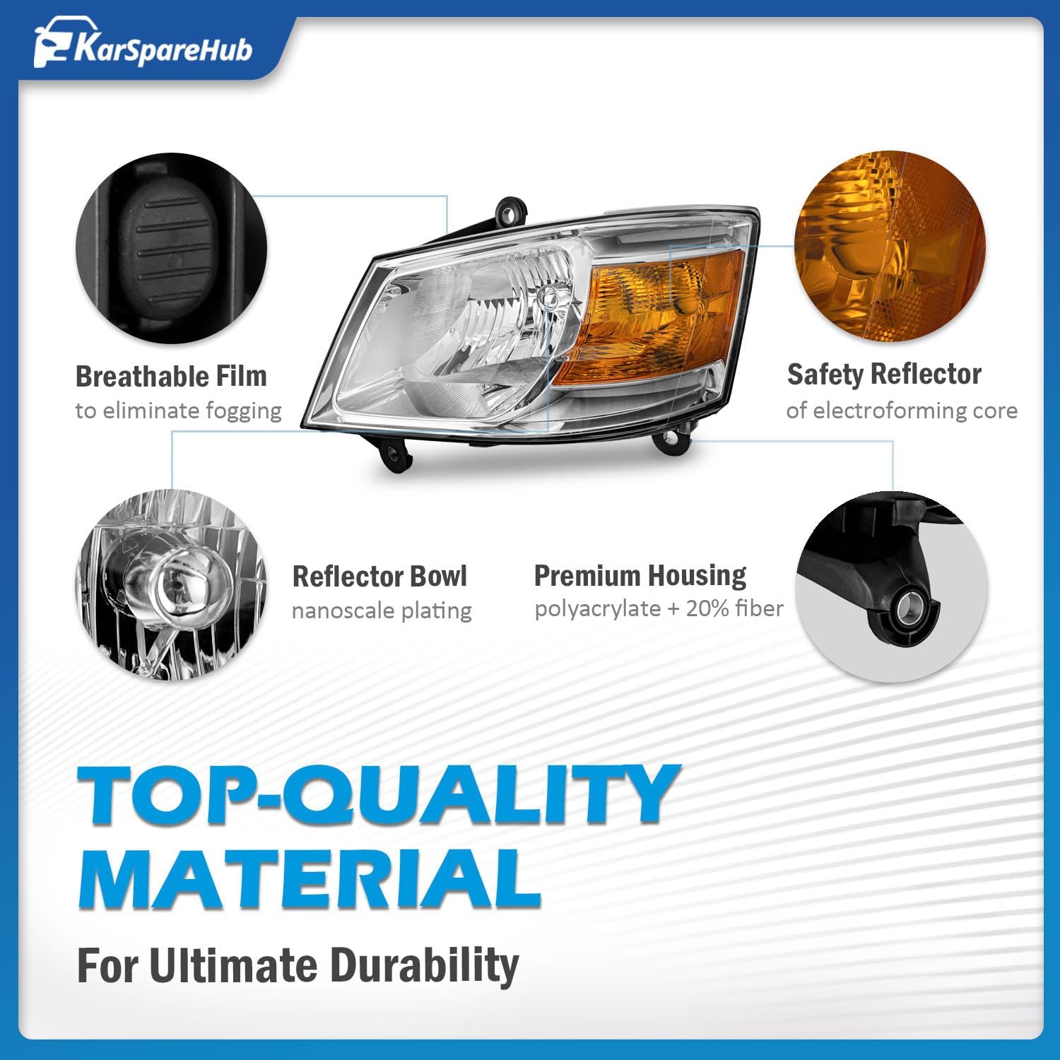 Headlights Assembly for 2008-2010 Dodge Grand Caravan Headlamp Replacement Chrome Housing Amber Reflector Passenger and Driver Side