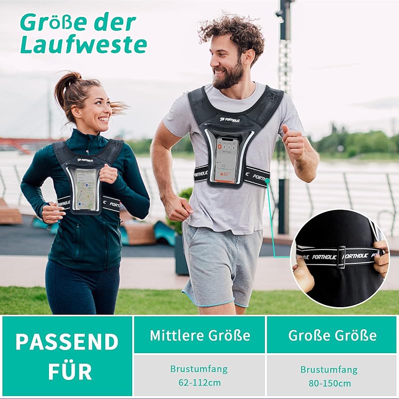 PORTHOLIC Futó Mellény Telefontartóval, Fekete Reflektoros Sportmellény Mobiltelefonhoz, Kocogás Futás Öv L Méret