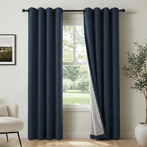 Miniatura 13 de 100% Blackout Shield Cortinas opacas de lino para dormitorio, cortinas de lino natural con ojales para sala de estar, cortinas de oscurecimiento con