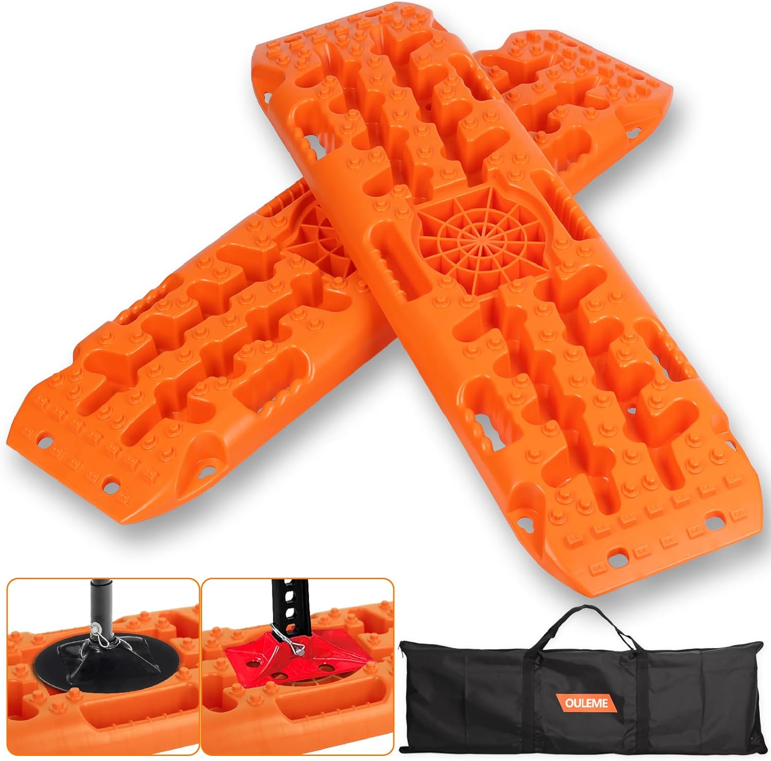 OULEME Off-Road Traction Boards with Jack Lift Base, Recovery Board for Sand, Mud, and Snow Tracks - Tire Traction Pads Compatible with all types of tires (Orange)