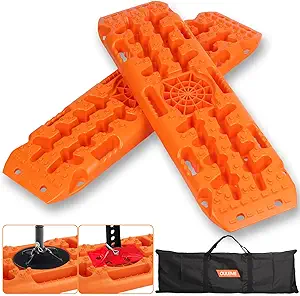 OULEME Off-Road Traction Boards with Jack Lift Base, Recovery Board for Sand, Mud, and Snow Tracks - Tire Traction Pads for RV, Truck, Jeep, SUV (Orange)