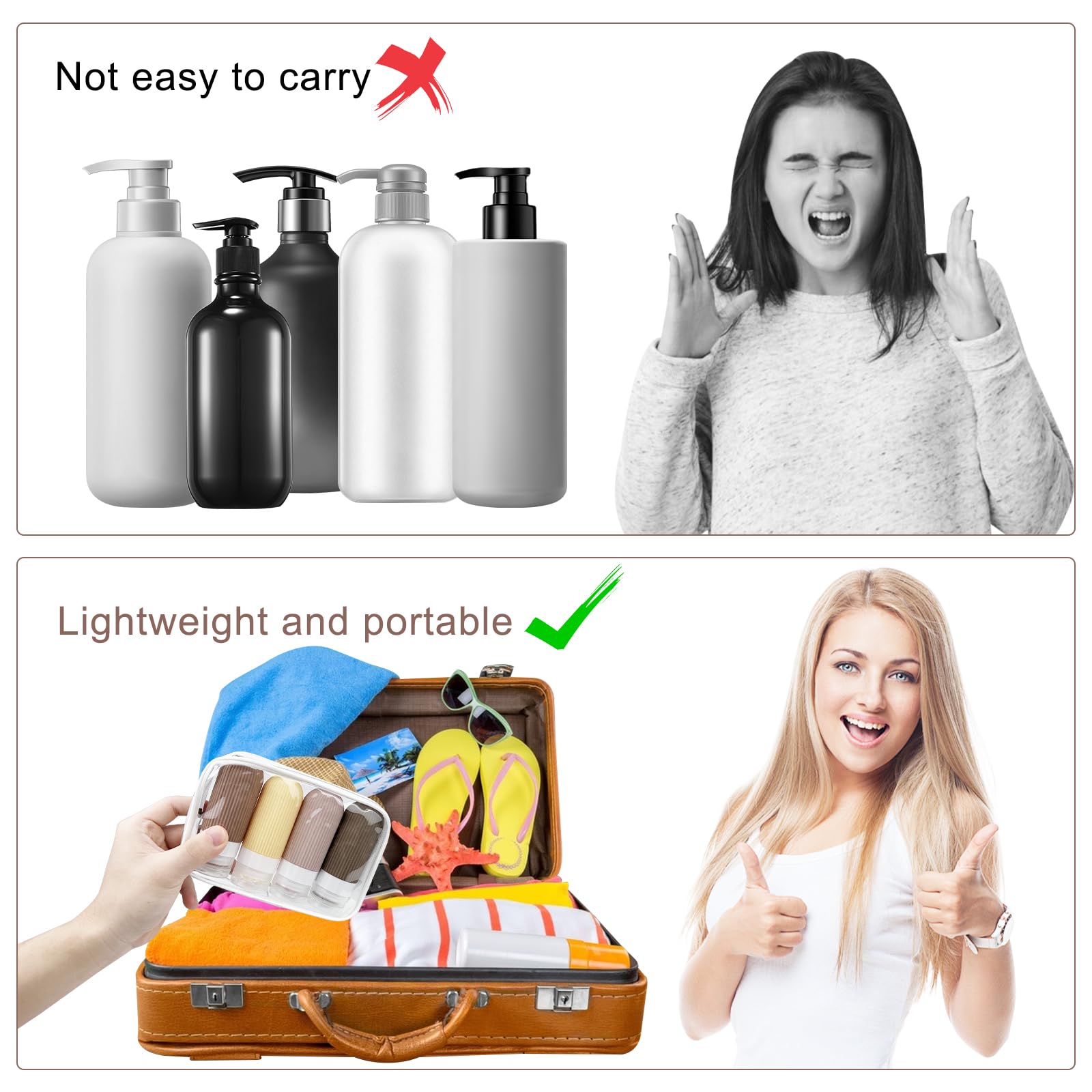 Newpop Contenitori da Viaggio Per Liquidi(4Pcs), Kit Bottigliette Aereo Prodotti Igiene Travel, 4 Pezzi Flaconi in Silicone 100 ml Set, Bagno Boccette Contenitore Bottiglie Shampoo da Viaggio