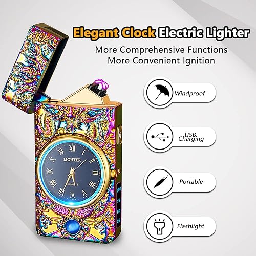 Miniatura 3 de Faro de reloj, encendedor eléctrico, encendedor de plasma de doble arco, encendedor USB recargable con pantalla de batería, encendedor fresco con