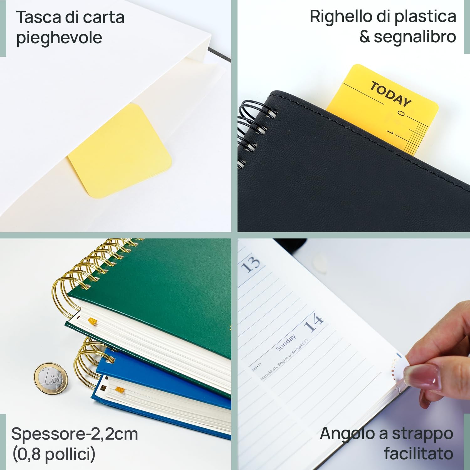 POPRUN Agenda Giornaliera 2026 2027 A5 Spirale, Daily Planner 21,5 x 14,5 cm 1 Giorno 1 Pagina da Ago.2026 a Lug.2027 con Schede Mensili, Carta Spessa da 80 GSM, Viola Chiaro