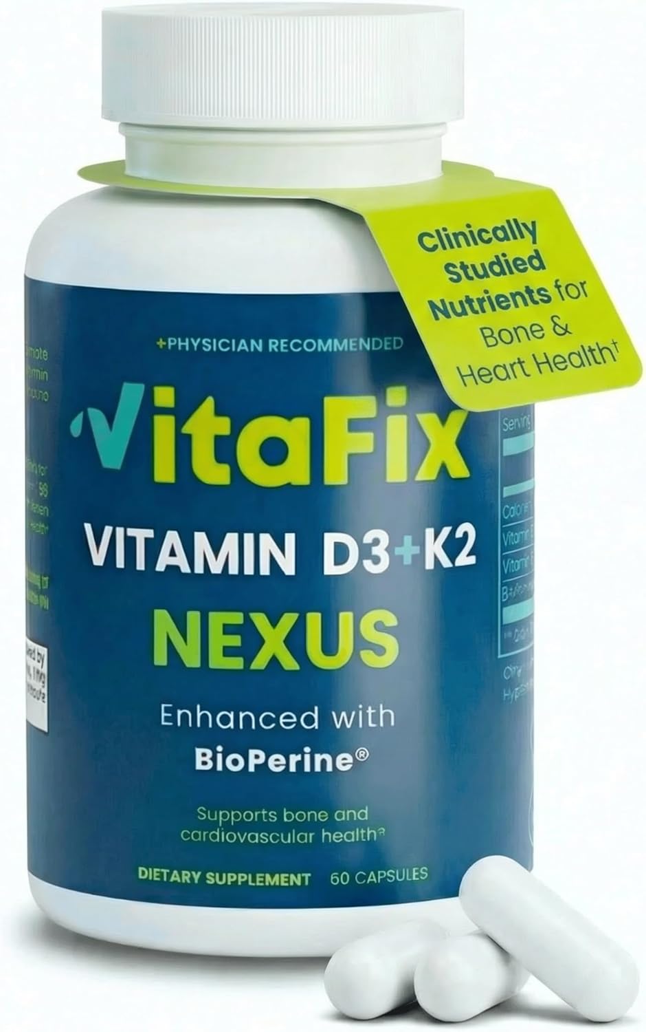 Vitamin D3 K2 5000 IU (MK-7 100 mcg) Nexus – Physician Formulated D3 + K2 for Daily Bone, Heart & Immune Support – High Absorption with BioPerine® – 60 Capsules
