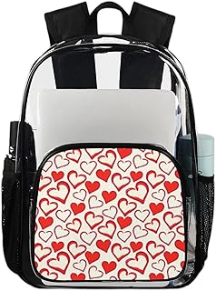 Mochila transparente de dia dos namorados Happy Day, mochila resistente à prova d'água, pintada em forma de coração, mochila transparente de PVC com alça de ombro reforçada para escola, trabalho, viagens, Multicor