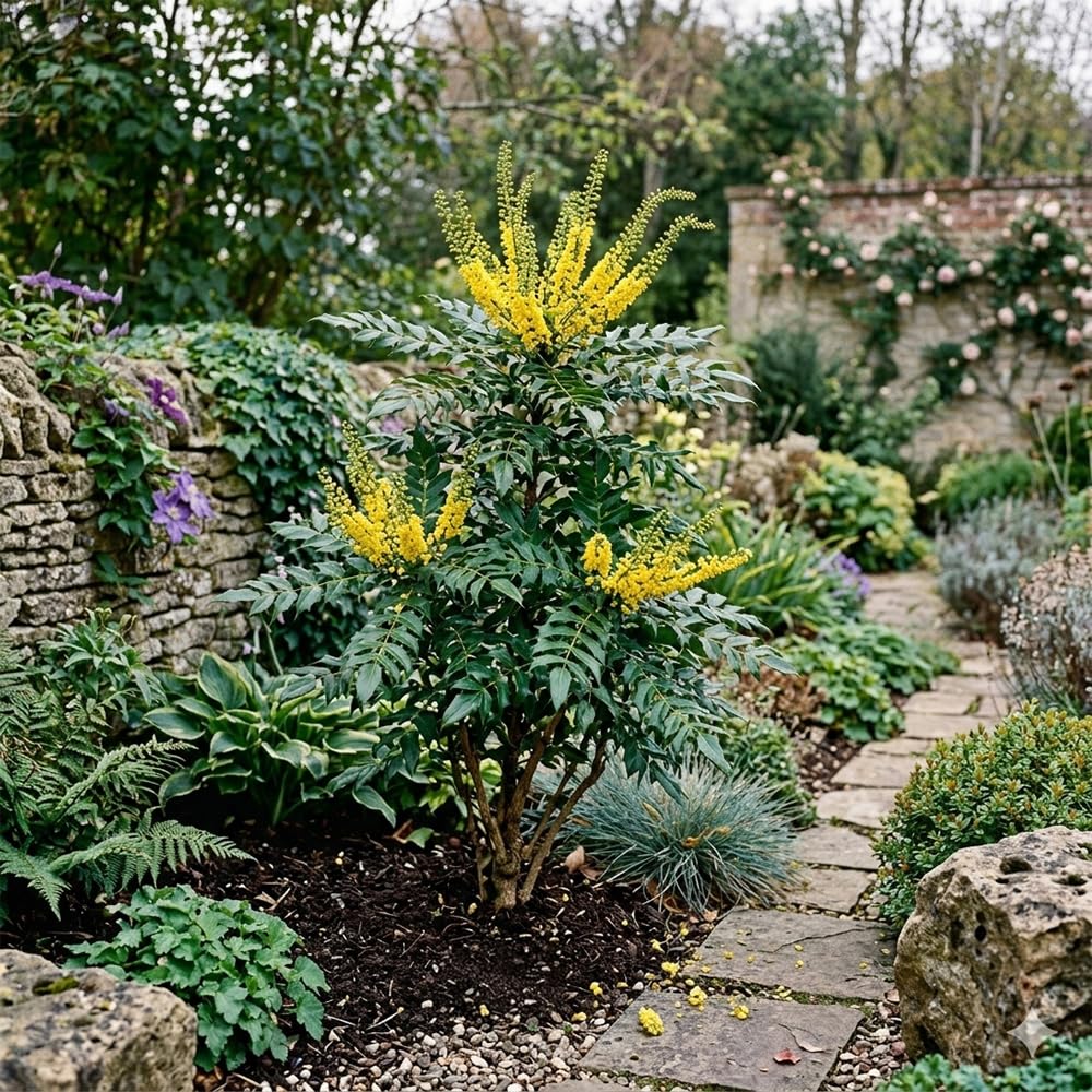 Bedwen Mahonia 'Charity' 1L Plant – Fragrant Evergreen Oregon Grape Shrub with Scented Winter Flowers for Pollinators, Shade & Garden Structure