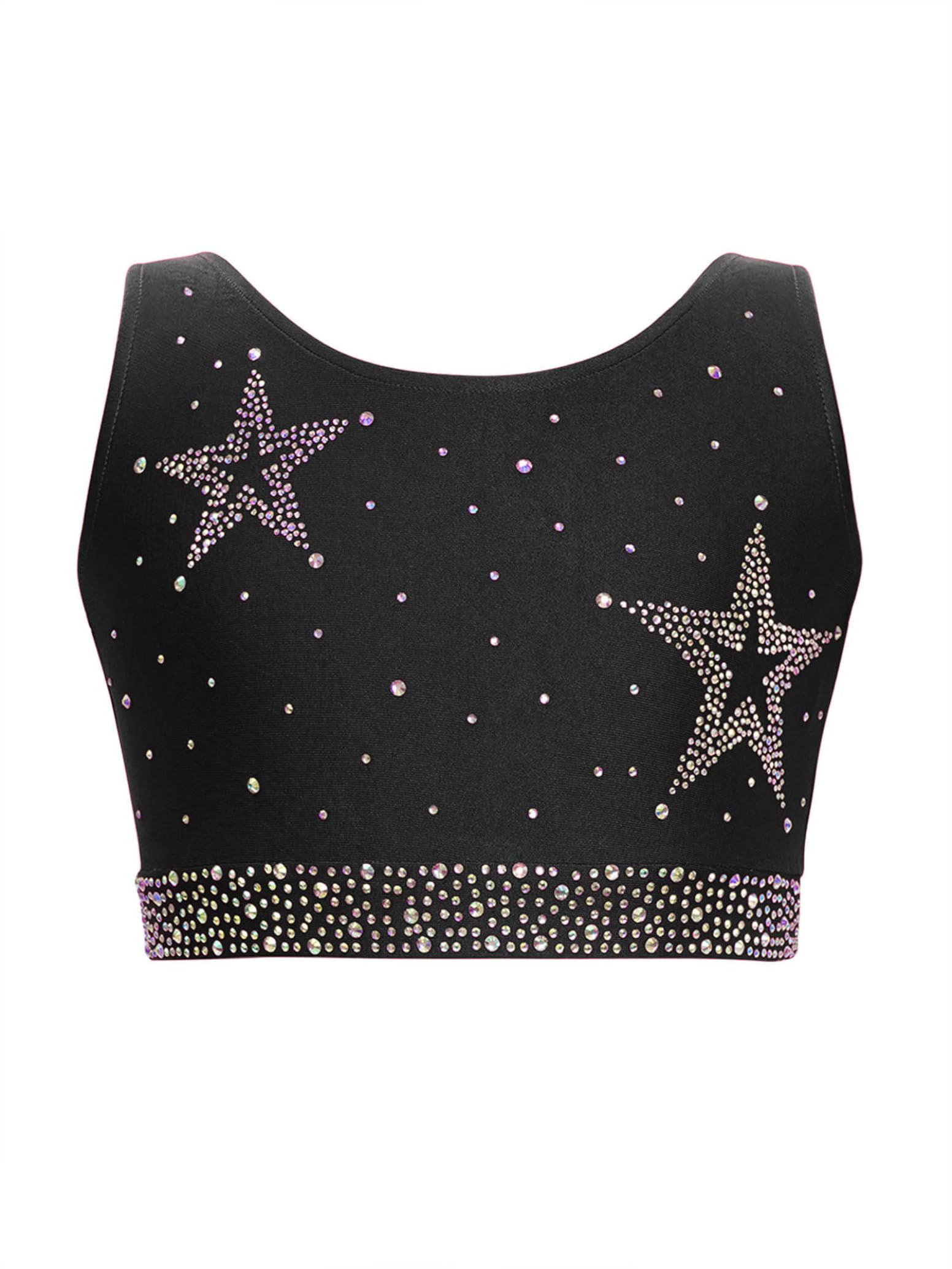 inlzdz Abito Da Pattinaggio Artistico Bambina 2 Pezzi Strass Crop Top Reggiseno + Pantaloncini Tuta Da Ginnastica Artistica Abito Da Ballo Latino Jazz Tango Nero B 15-16 anni