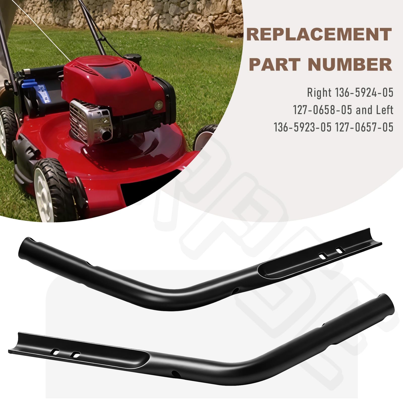 136-5924-05 - Mango inferior para mano derecha y mango inferior izquierdo 136-5923-05 compatible con cortacésped Toro de 21 pulgadas, reemplaza 127-0657-05 127-0658-05