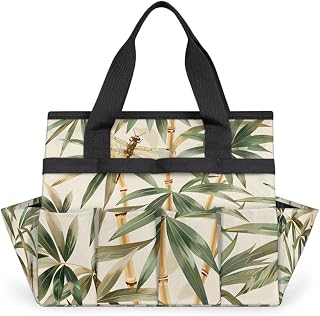Plant with Butterfly Dragonfly Garden Tool Bag, Garden Tote Storage Bag with 10 Pockets, Indoor and Outdoor Gardening Tool Organizer for Women Men