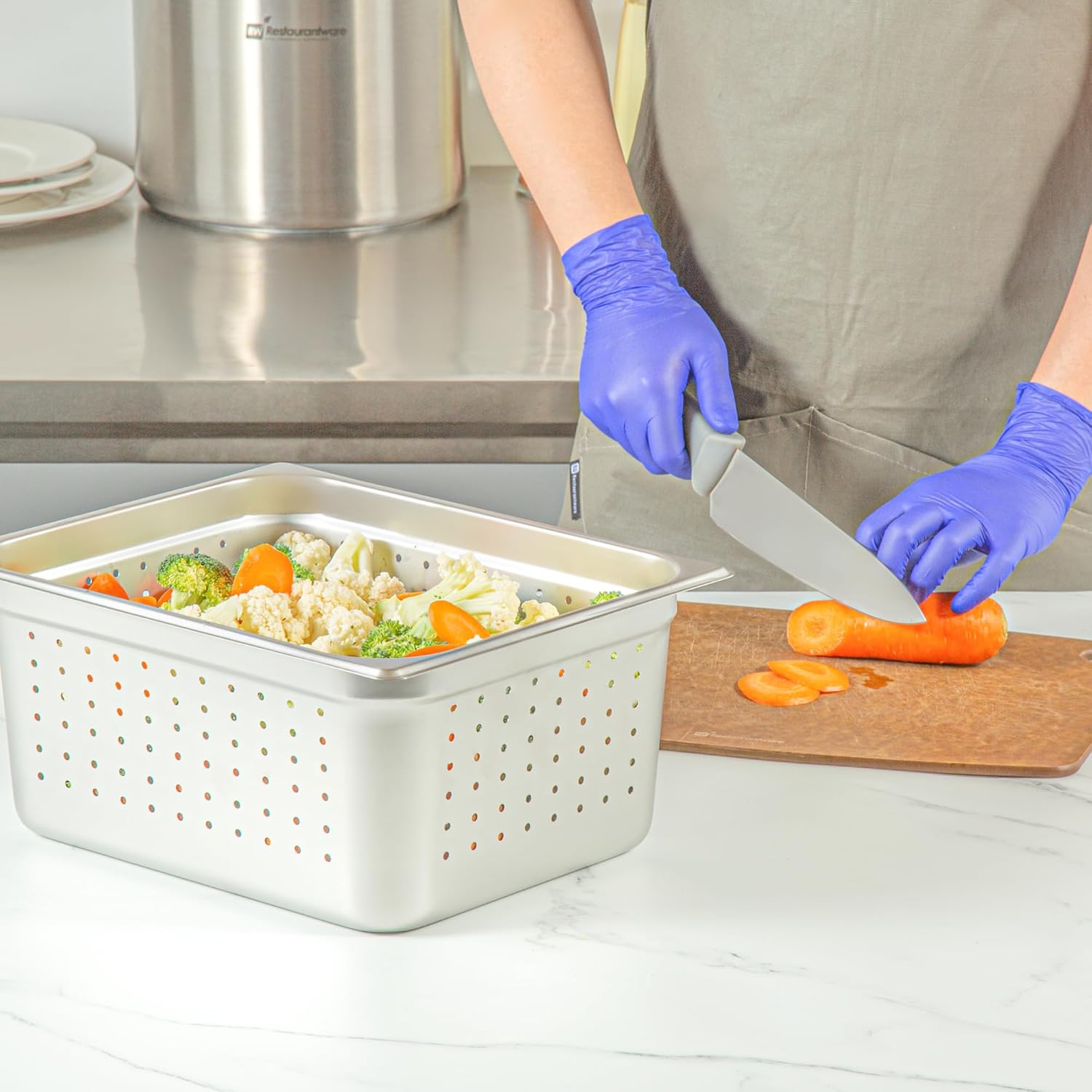 Restaurantware Steam Table Pan 6 Pack of Half Size Stainless Steel Perforated Hotel Pan Anti-Jam 6 Inch Deep Silver Commercial Kitchen Pan 24 Gauge