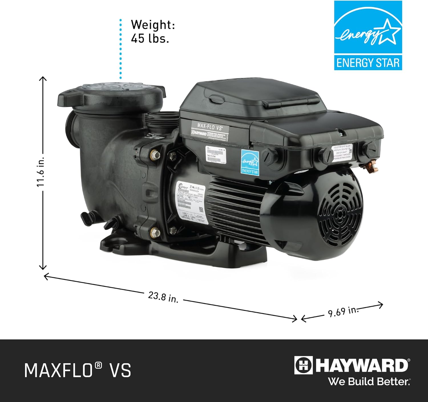 Hayward W3SP2303VSP MaxFlo VS Variable-Speed Pool Pump, Black