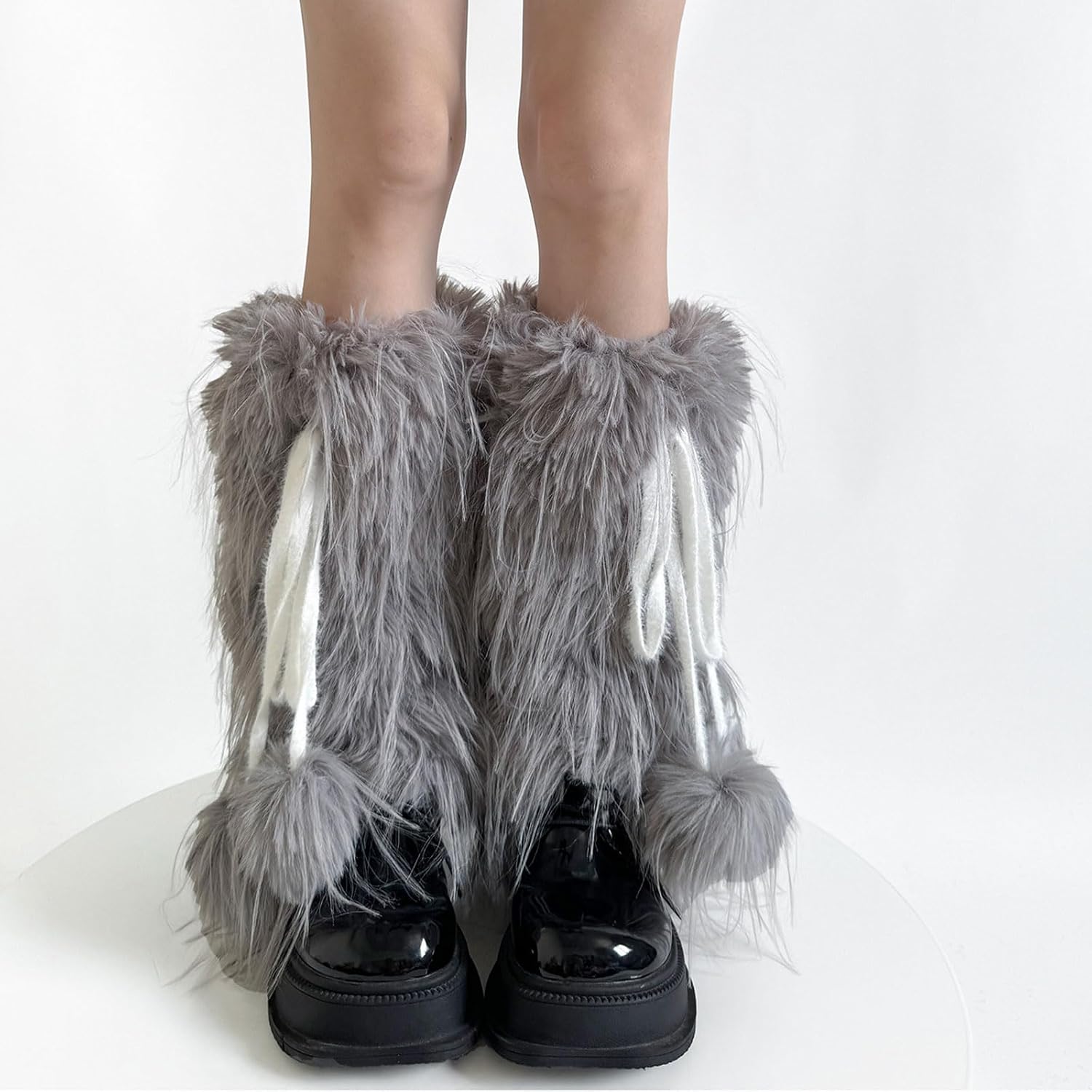 Plush Furry Leg Warmers for Women Aesthetic Winter Boot Toppers Sweet Hairy Balls Fuzzy Leg Covers