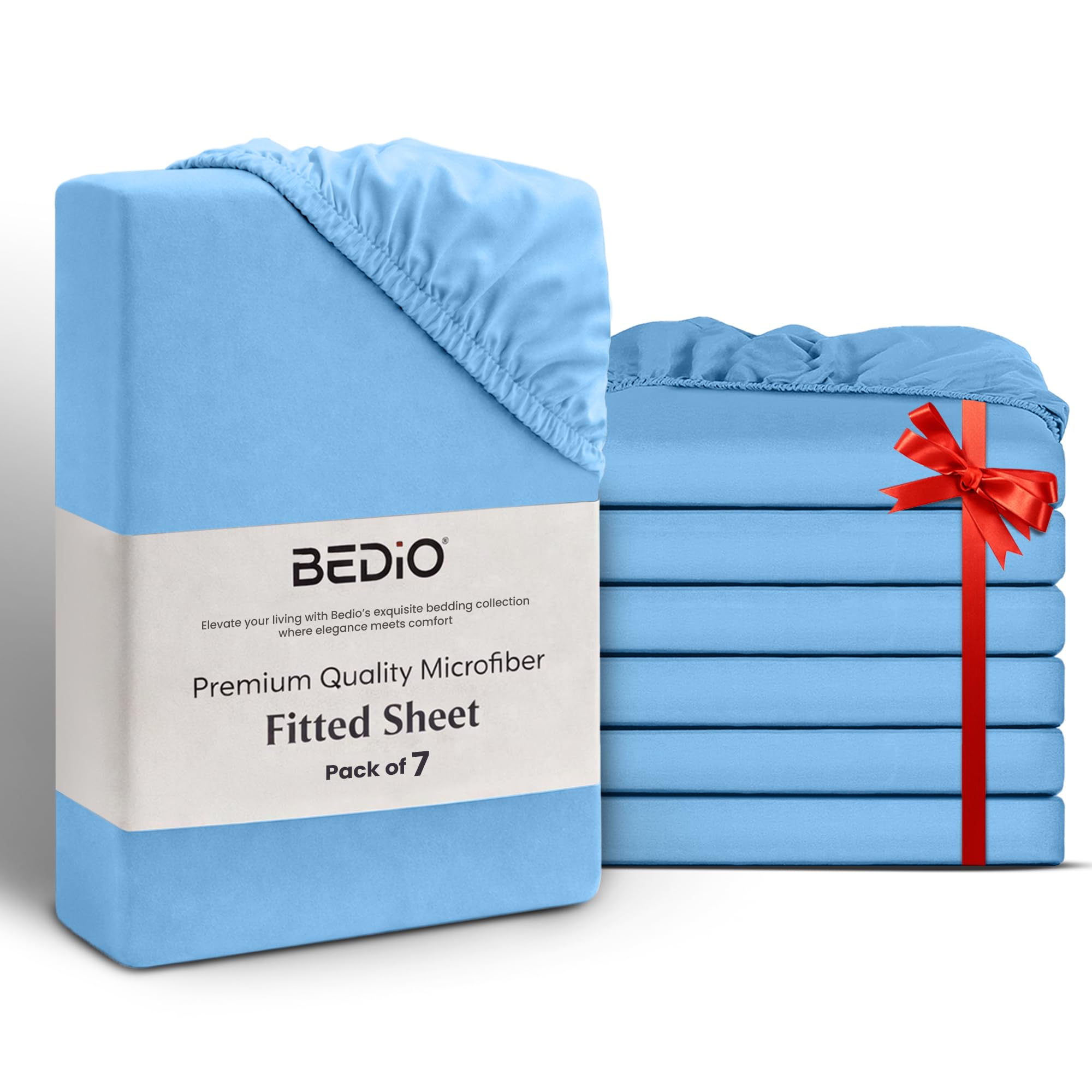BEDIO Single Fitted Sheet (Pack of 7) 91x190CM, Blue - Extra Deep Pocket 40 cm (16 inch) 360° All Around Elastic Easy Care - Soft Brushed Microfiber Fabric - Shrinkage & Fade Resistant