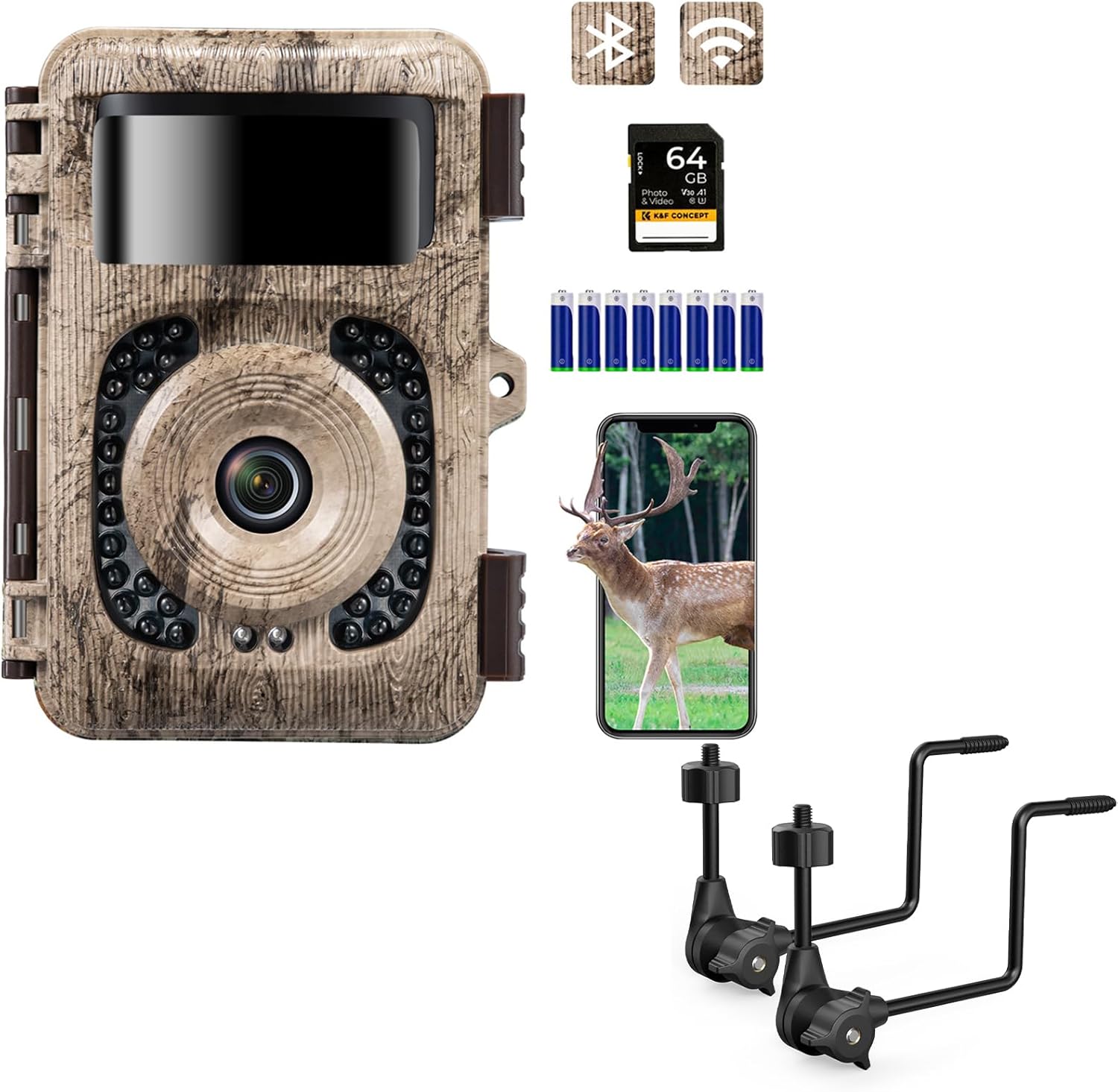 K&F Concept 4K 48MP WiFi Trail Camera & 2 Pack Trail Camera Tree Mount