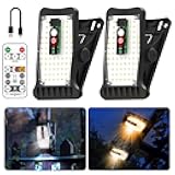 Clip On Solar Motion Lights Outdoor Waterproof, 800LM, 70 LED, 3 Color Temperature, USB & Remote Control, 2 Pack Portable Solar Powered Light Outside for Gutters Fence Garage Camping