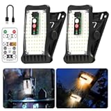 Clip On Solar Motion Lights Outdoor Waterproof, 800LM, 70 LED, 3 Color Temperature, USB & Remote Control, 2 Pack Portable Solar Powered Light Outside for Gutters Fence Garage Camping