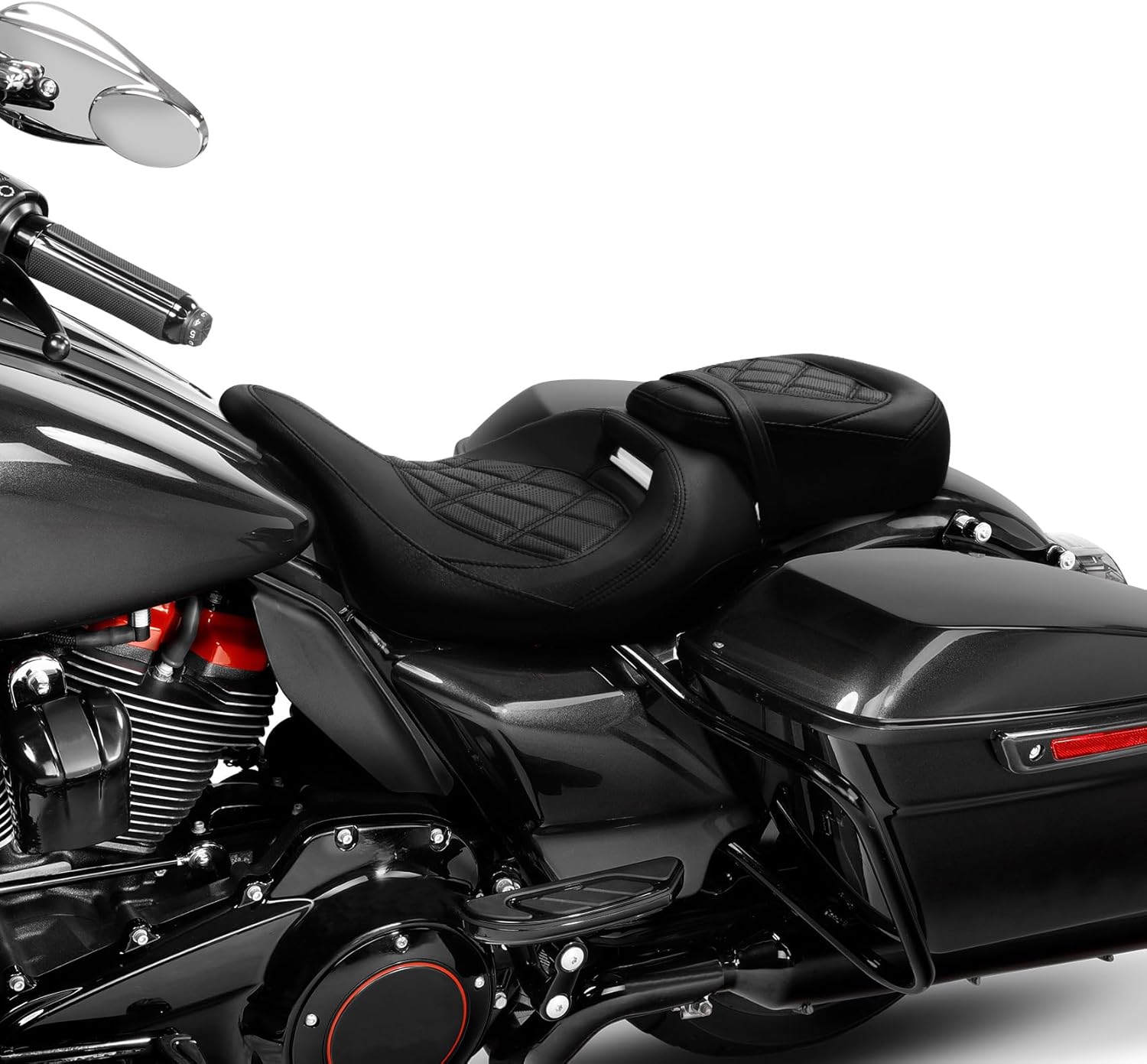 C.C. RIDER Low-Profile Leather Rider Seat Pillion Driver Passenger Seat for Harley Touring Road King Street Glide Road Glide Electra Glide 2009-2023 CVO Touring models 2009-2022