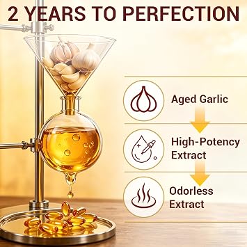 Aged Garlic Extract,400 Garlic Supplements,2-Year Matured for Heart & Immune Support,Non-GMO,Gluten-Free