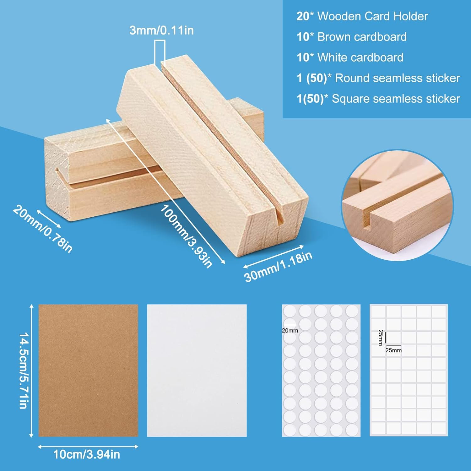 Supporto Segnaposto In Legno - 20 Pezzi Con 100 Adesivi E 20 Carte, Perfetto Per Matrimoni, Feste E Eventi - Foto 8