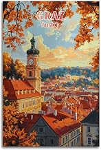 Graz Austria Vintage Travel Art Posters Decorative Painting Canvas Wall Art Living Rooms Bedroom Painting 20x30inch(50x75cm)