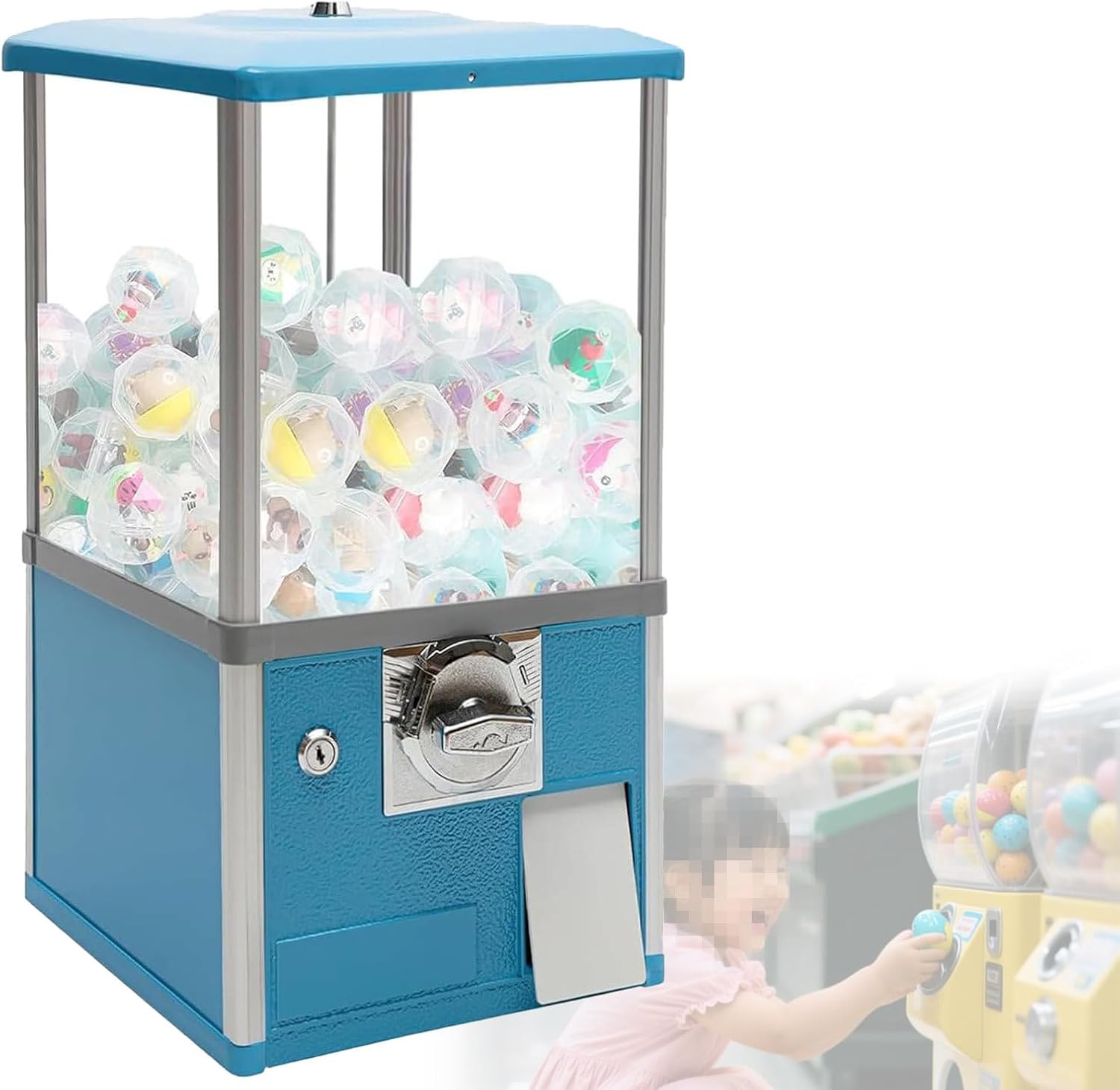 Coin Operated Vending Machine with Secure Locking Mechanism, Includes 100 Gashapon Balls, Ideal for Home, Game Stores, and Retail Locations