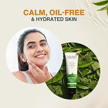 Nourish Mantra Green Tea Tatva Face Wash | With Green Tea, Walnut Powder & Niacinamide| For All Skin Types | 2-in-1 Exfoliator & Face Cleanser | Paraben & SLSSLES Free - 100 ml