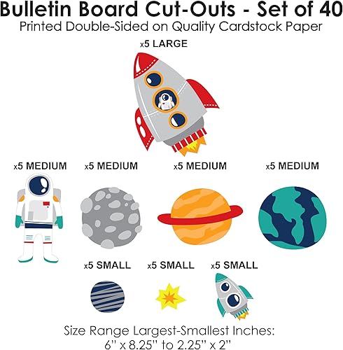 Miniatura 3 de Big Dot of Happiness Outer Space Galaxy - Decoraciones de aula de bricolaje - Recortes de tablón de anuncios - Juego de 40